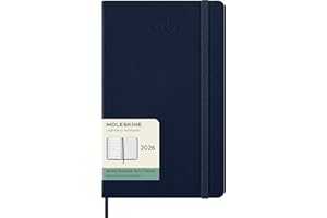 ‎MOLESKINE Moleskine Wochenplaner, Wochenagenda 2026 12 Monate mit Platz für Notizen, mit festem Einband und Gummibandverschluss, Großformat 13x21, Farbe Blau