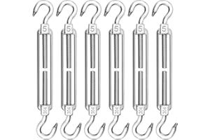 JESUSTREE M5 Tendeur Cable Acier Inoxydable, Lot de 6 Tendeur de Fil Crochet et Crochet Réglable Heavy Duty Tension pour Corde Cable Fil à Linge, Grillagefor Sun Shade Installation