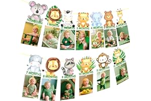 BACH AND BOOZY Selva Animal 1er Cumpleaños Decoración 12 Meses Foto Banner Salvaje Un Decoraciones Safari Animales Tema Hito Fiesta Suministros