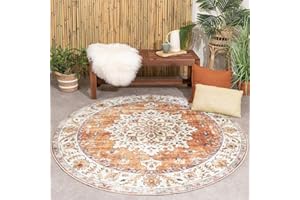 ‎FRAAI | HOME & LIVING FRAAI | Home & Living Vintage Gartenteppich Rund - Santo Medaillon Terrakotta - Wetterfest - Polyester - Flachgewebe - Balkon, Garten/Terrasse - Terrasse - Rug