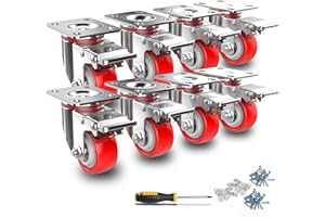 HOMROLLEN Schwerlastrollen 50mm Möbelrollen mit Sicherheitsbremsen 960Kg Räder für Möbel Gesamtkapazität Leise Lenkrollen Set Polyurethan Transportrollen ohne Spuren (8er Pack)