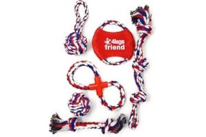 4LEGSFRIEND Jouets en Corde pour Chiens - Pack de 6 cordes pour chiens de grande taille qui aiment jouer avec force et qui mâchent avec puissance – Jouet de mastication en coton lavable coloré résistant + sac
