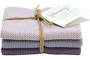 Solwang Set of Three Knitted Cotton Dish Cloths, Shades Of Dusty Purple