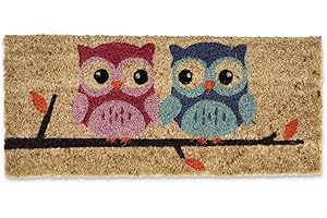 CASATESSILE CASA TESSILE Zerbino Mini in Cocco cm 23X53 Duplo Piccolo Zerbino Scalino Antiscivolo - Dis. Gufi