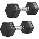 Yaheetech Juego de 2 Mancuernas Hexagonales, 5 kg/10 kg Juego de Pesas Antideslizantes con Revestimiento de Goma para Entrena