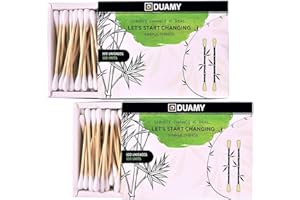 DUAMY - Cotton Fioc Biodegradabili in Bambù e Cotone, 600 Bastoncini in 2 Scatole, 100% Biodegradabile e Biológico, Niente BPA, Zero Rifiuti, Vegani, Zero plastica, Prodotto Totalmente Ecosostenibili