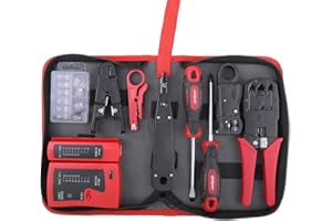 Hi-Spec Kit d'Outils Réseau 9 pièces Professionnel avec Testeur de Câble, Pince à Sertir & Accessoires pour Installation et Réparation d'Ordinateurs et Câblage Ethernet