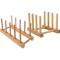 Efbock Lot De 2 Égouttoirs à Assiettes En Bambou – Organiseur Cuisine 4 Emplacements Pour Assiettes, Planches, Couvercles, Tasses – Étagère Placard Naturelle