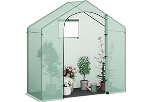 WOLTU Foliengewächshaus Winterfest mit Schwarzer PE-Gewebeboden, gewächshaus Folie für Aufzucht Tomaten, Tomatenhaus mit Tür Fenstern, aus Stahlrohr PE, 200x80x200cm, Grün