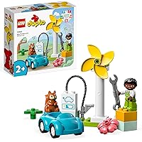 LEGO DUPLO Town Turbina Eolica e Auto Elettrica, Macchina Giocattolo, Giochi Educativi per Bambini dai 2 Anni, Set di Giocatt