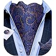DiBanGu Mens Cravat Self Tie Jacquard Woven Paisley Ascot Tie and Pocket Square Cufflinks Set Formal Casual