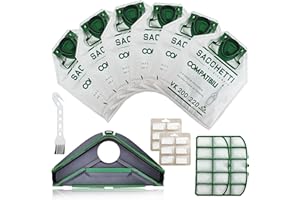 Arcets Kit 6 Sacchetti e Sottospazzola compatibile per Folletto VK200 VK220 FP 200 FP 220S | 6 Sacchetti Aspirapolvere Microfibra a 5 Strati con 2 Filtri Motore e Sottospazzola