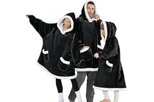 TOUVE Sweat à Capuche Surdimensionné, Sweat Plaid Polaire Chaude Sherpa Couverture avec Manches Et Poche, Pull Plaid Femme Taille Unique Adapté aux Adultes, Hommes, Femmes, Adolescents