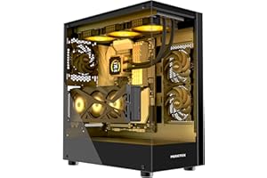 MUSETEX ATX obudowa PC, 360 mm, obsługa kół, Full-View Dual Tempered Glass Mid Tower, obudowa PC typu C z 3 fabrycznie zainstalowanymi wentylatorami nieLED, obudowa komputera gamingowego, czarna (K2)