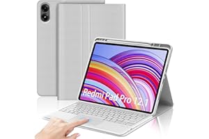 JADEMALL Clavier avec Touchpad pour Redmi Pad Pro 12.1" 2024, AZERTY Français Clavier Bluetooth Magnétique Détachable avec Trackpad pour Tablette Xiaomi Redmi Pad Pro 12.1", Gris Clair
