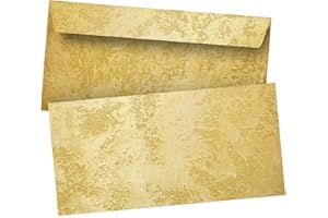 ‎EINLADUNGSKARTEN MANUFAKTUR HAMBURG 50 Briefumschläge DIN Lang | Fotodruck Gold Look edel | selbstklebend ohne Fenster | Brief-Umschlag mit Design-Motiv bedruckt | 90 g/m²