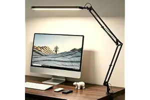 SKYLEO Lámpara Escritorio-Flexo LED Escritorio 1300LM - 5 modos de color x 11 niveles de brillo - Brazo oscilante ajustable - Temporizador y función de memoria - 12W Flexo - Negro