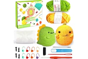 Daover Crochet Kits for Beginners Adults - Set of 2 Dinosaur Beginners Crochet Kit, Crochet Starter Kit Complete Material Pack, Step-by-Step Video Tutorials, Yarn, Hook, Needles, Scissors, Accessories