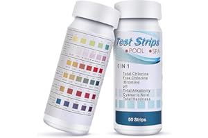 GLQSLQ 100 Stück Pool Teststreifen für Spa, 6 in 1 Wassertester pH Teststreifen, Spa Whirlpool Teststreifen, Pool Tester pH und Chlor, für Test Freies Chlor, Brom, Alkalinität, Härte und pH-Wert