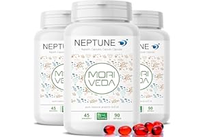 MoriVeda Neptune Capsules d'huile de krill, oméga 3-6-9 EPA DHA antioxydants, vitamine E, choline, phospholipides, haute biodisponibilité, 3x 90 pièces