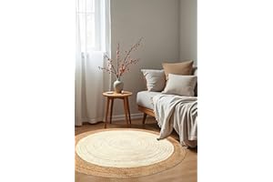 The Home Talk Jute Braided Round Rug - Natural Fiber Rug Rustic Farmhouse Vintage Braided Handwoven Indoor Carpet for Entryway/Kitchen/Frontdoor (White, 90 cm Dia)