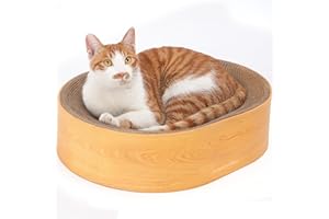 FUKUMARU Kartonowe legowisko dla kota z drapakiem, 2 w 1 drapak, owalna deska do drapania dla kotów do użytku w pomieszczeniach, wytrzymała nowoczesna miska z drapakiem dla kota, kolor drewna