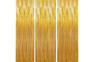 TENLAITECH Lametta Vorhang Gold 3 Stück (1m x 3m), Glitzervorhang Metallic Vorhänge Folie Fransen Dekoration für Party Deko Geburtstagsfeier Foto Hintergrund Hochzeit Bühnendekor Disco Weihnachten Baby