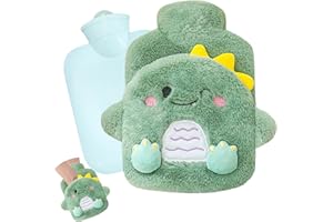YEAHBOOM Wärmflasche Kinder,Dinosaurier Wärmflasche mit Handwärmerbezug,mit Bezug Flauschig,Abnehmbare und Waschbare,Geprüft und Frei Von Schadstoffen