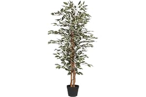 Blooming Artificial - Ficus Tree Artificial Plant, Large Fake Plant in Pot for House and Indoors, Year Round Decorative Realistic Faux Foliage (Variegated) (120cm/ 4ft)