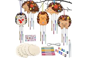 Giugio Lot de 5 carillons éoliens pour enfants - Carillons sonores - Hérisson - Kit de bricolage - Bricolage d'automne - Avec 20 carillons éoliens - Kit de bricolage - Décoration pour la fête de la