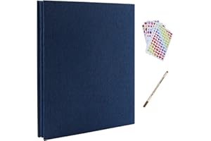 RECUTMS Self Adhesive Photo Album, Magnetic Scrapbook Album 40 Pages Hardcover 28 x 27cm with Photo Album Storage Box DIY Accessories Kit (Blue-Linen)