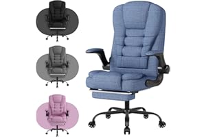 SITMOD Fabric Office Gaming Chair, Ergonomic High Back Desk Chair, Big and Tall Executive Chair Height Adjustable with Footrest Lumbar, 360° Swivel Office Chair with Flip-up Armrest Adult-Blue