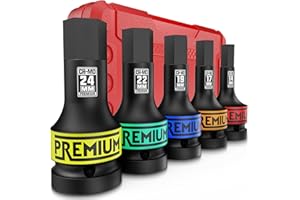 KIRXST Juego de Vasos Hexagonales de lmpacto 3/4", 14 mm - 24 mm, 5 Piezas Juego Llaves de Vasos Allen de Impacto para Reparación de Automóviles, Métricas