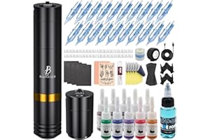 Biomaser Wireless Machine Set Wireless Machine Set Rotary Pen Machine Set 2 Pieces 1500 mAh Battery with 20 Pieces Needle 10 Bottles Ink for Professional Beginners and Artists