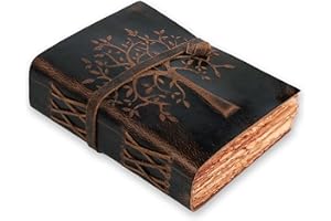 LEATHER VILLAGE Tree of Life Journal - 6 X 4 (A6) inches - Rustic Brown - 200 Antique Deckle Edge Handmade Paper – Book of Shadows - Vintage Leather Bound Journal for Women & Men