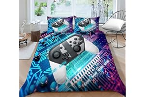 ‎TOSPASS Tospass Bettwäsche Set 135x200cm Gamepad 3D Mädchen Jungen Jungs Kinder 2 Teilig Weich Blau Kinderbettwäsche Microfaser Bettbezug mit Reißverschluss 1 Kissenbezug 80x80cm