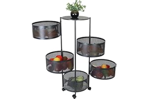 Relaxdays Küchenwagen, 5 drehbare Fächer, HxD: 90 x 34 cm, Metall, 2 Bremsen, Rollwagen Küche & Bad, Rollregal, schwarz