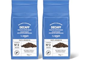 by Amazon decaffeinato in chicchi, tostatura chiara, 2kg, 2 Confezioni da 1kg - Certificato Rainforest Alliance, Caffè in grani