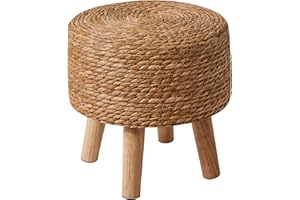 YMYNY Poggiapiedi in legno, Pouf Rotondo di Alghe Naturali con Sedile Intrecciato a Mano, Sgabello Morbido poggiapiedi imbottito, per soggiorno, Camera da Letto, 32×32×32CM Colore Legno HBD027N