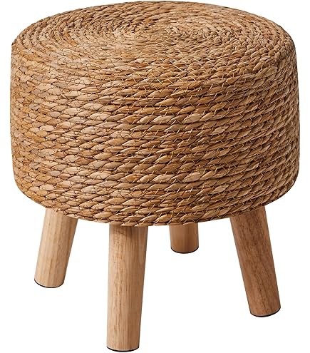 Homescapes Reva Gestoffeerde Kruk Zwart-crème Met Houten Poten, 50 X 30 X 40 Cm