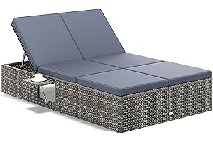 CASARIA® Double Sun Lounger | 7-Position Adjustable | Weatherproof | Convenient Foldable Tables | Poly-Rattan | Grey Anthracite | Garden Relaxation | 200x115cm