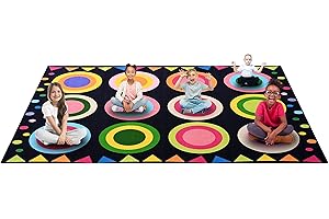 Booooom Jackson Classroom Rug Colorful Seating Classroom Carpet Elementary 24 Seats, Preshool Rug for School, Black Class Rug Area Rug Educational (Colorful, 6.5 x 8.5 ft, Circle 12 Seats)