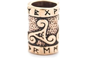 Battle-Merchant - Mittelalterliche Bartperle mit Runen und Triskele aus Bronze - Authentischer Wikinger Schmuck für Reenactment, LARP und Mittelalter Fans