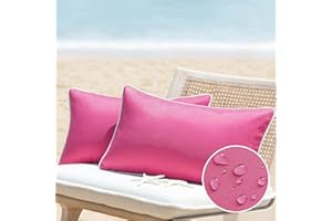 Phantoscope Pack of 2 Outdoor Waterproof Throw Pillow Covers Decorative Square Outdoor Pillows Cushion Case Patio Pillows for Couch Tent Sunbrella, Hot Pink 12x20 inches 30x50 cm