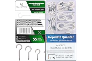 QUADRIOS Schraubhaken Set – 55 Stück Hakenschrauben aus beschichtetem Stahl, Weiß – Decken- & Wandhaken für Innen & Außen