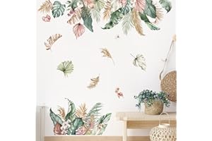 decalmile Boho Tropical Leaves Wall Decals Green Plants Palm Leaf Wall Stickers Living Room Bedroom Sofa TV Background Wall Decor