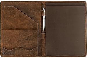 Moonster Portadocumentos de Cuero – Carpeta de Documentos A4 – Portafolio de Cuero con Lujoso Bolígrafo Bloc de Notas y Portatarjetas – Portadocumentos para Mujer y Hombre