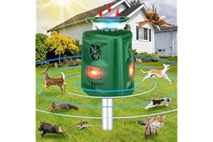 HAPPY WATCH Outdoor Cat Repeller, 360° Solar Ultrasonic Animal Repellent with Motion Sensor & LED Flashing Light, Cat Scarer 5 Modes Adjustable Waterproof Dog Rabbit Deer Squirrel Fox Deterrent for Garden