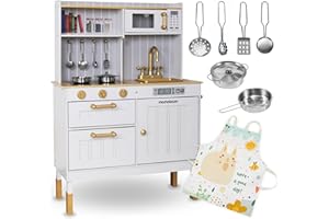 Cucina in Legno Mamabrum per Bambini 3+ | Set Completo con Grembiule, Accessori, Fornello, Pentole, Microonde, Forno e Lavello