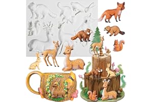 ‎FUNSHOWCASE Dschungeltier Safari Silikonform Fuchs, Eichhörnchen, Waschbär, Biber, Elch, Sika Hirsch, für Kuchen, Cupcakes, Schokolade und Polymer-Ton, Form 7-2,5-8,4 cm